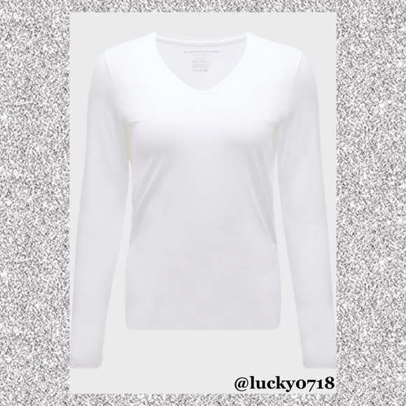 Majestic Filatures NWOT White V-Neck Long Sleeve Tee Sz 2 - Picture 3 of 8